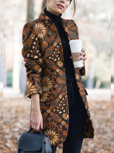

Lapel Elegant Printed Long Sleeve Outerwear, 11, Coats