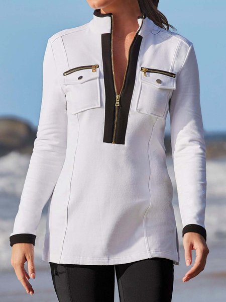 

Cotton Lapel Buttoned Shirts & Tops, White, Tops