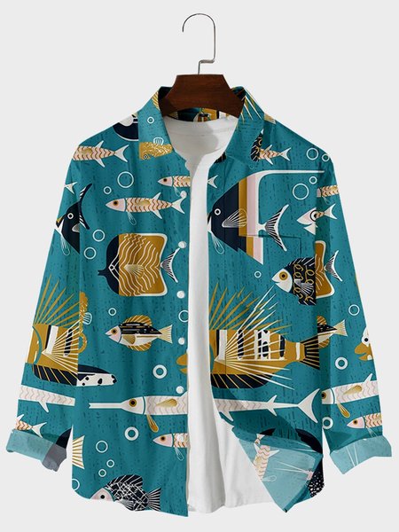 

Long Sleeve Shirts & Tops, Green, Men's Floral shirt