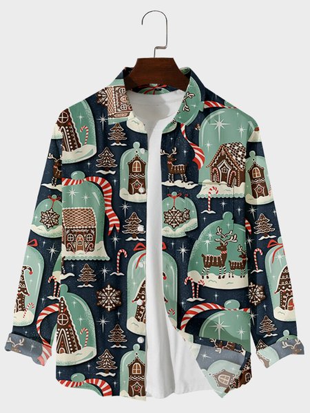 Long Sleeve Casual Shirts & Tops, Blue, Men's Floral shirt