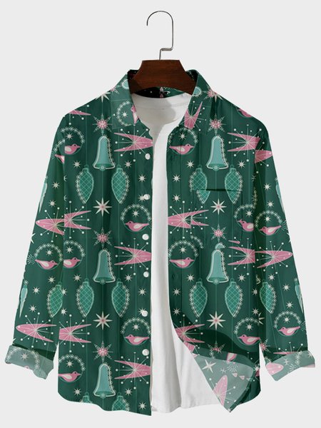 

Christmas Long Sleeve Shirts & Tops, Green, Men's Floral shirt