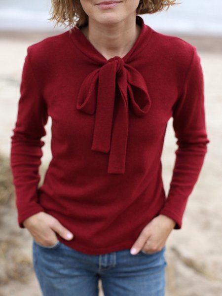 

Solid Crew Neck Shirts & Tops, Wine red, Long sleeve tops