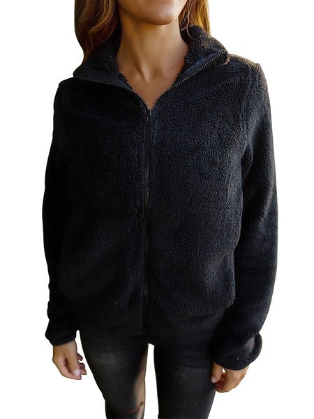 

Solid Casual Long Sleeves Flury Outerwear, Purplish blue, Outerwear