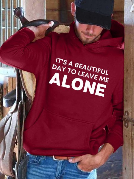 

It'S A Beautiful Day To Leave Me Alone Letter Hooded Long Sleeve Sweatshirt, Red, Hoodies&Sweatshirts