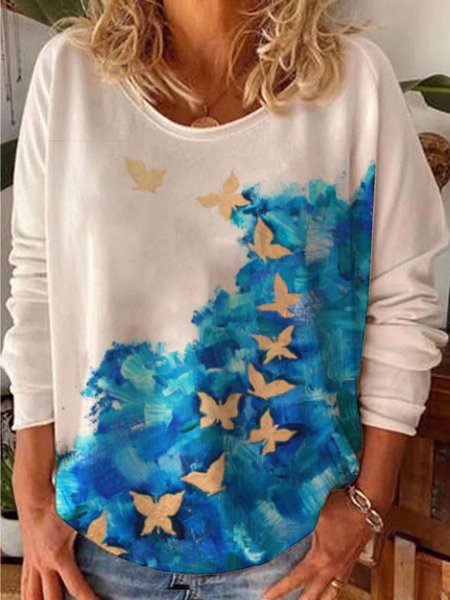 

Casual Butterfly Elegant Shirts & Tops, Blue, Hoodies & Sweatshirts