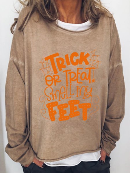 

Trick Or Treat Smell My Feet Halloween Casual Sweatshirt, Khaki, Hoodies&Sweatshirts