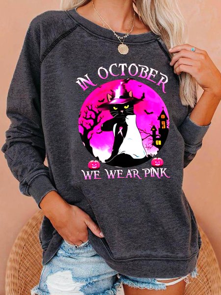 

In October We WEAR Pink Black Cat Regular Fit Animal Casual Sweatshirt, Deep gray, Hoodies&Sweatshirts