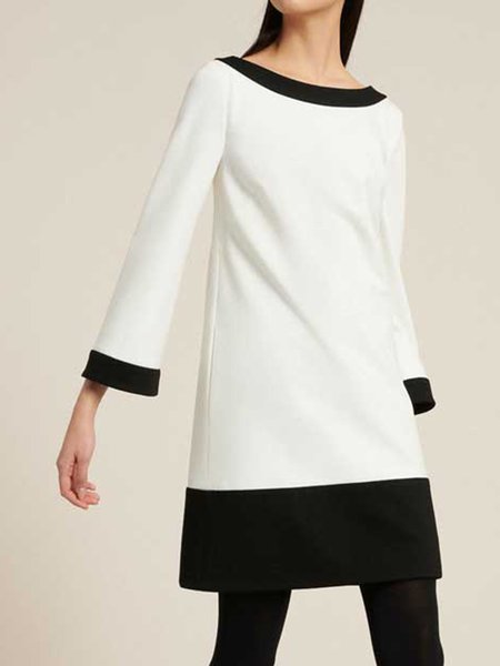 

Long sleeve Solid Elegant Regular Fit Dress, Black-white, Mini Dresses