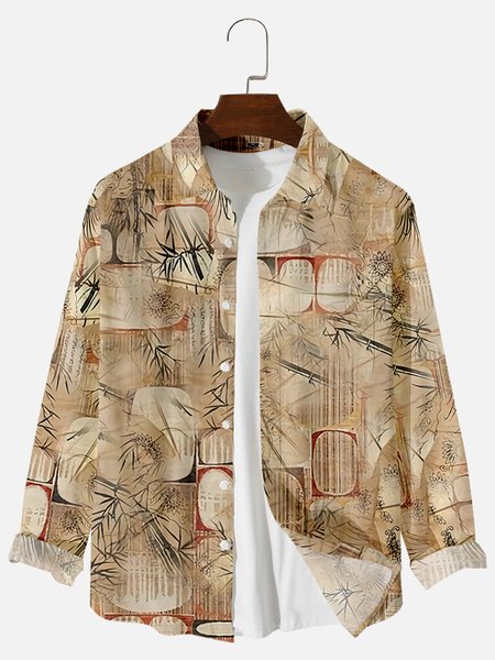 

Long Sleeve Shirt Collar Leaves Shirts, Khaki, Men's shirts