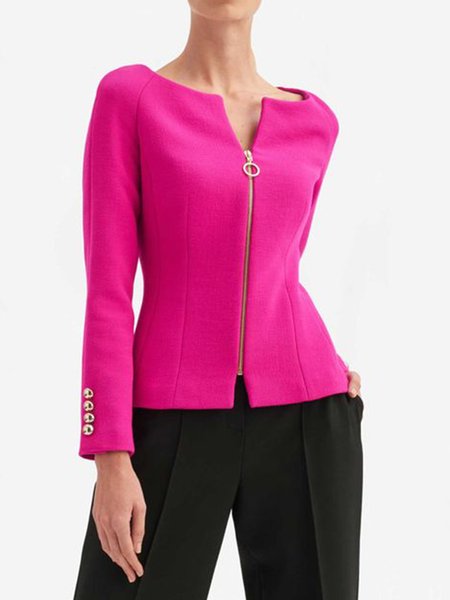 

Regular fit Long sleeve Solid Notched Outerwear, Deep pink, Coats