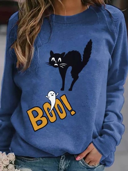 

Casual Long Sleeve Crew Neck Printed Sweatshirt, Blue, Hoodies & Sweatshirts
