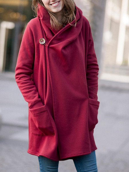 

Cotton Blends Simple Solid Outerwear, Wine red, Coats