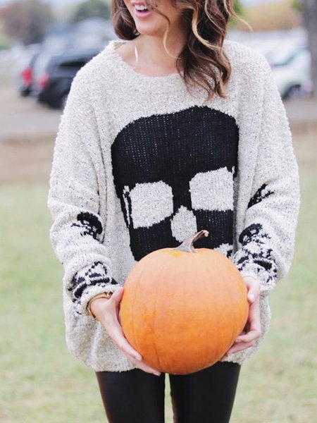 

Halloween Loosen Holiday Skull Sweater, As picture, Pullovers