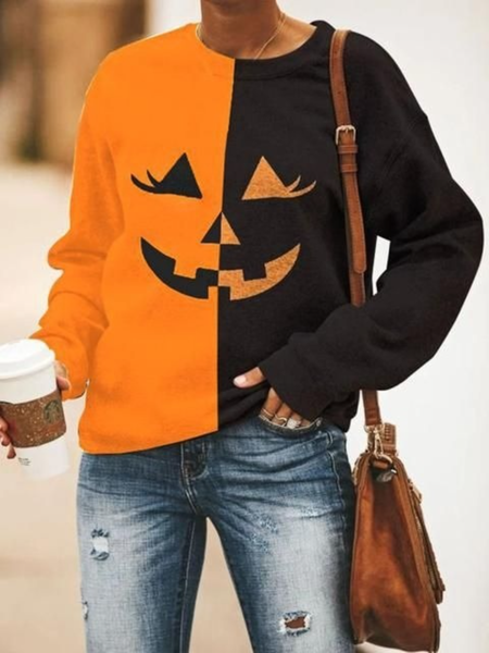 

Fall Simple Slightly stretchy Mid-weight Daily Holiday Sweatshirt, Black-orange, Hoodies and Sweatshirts