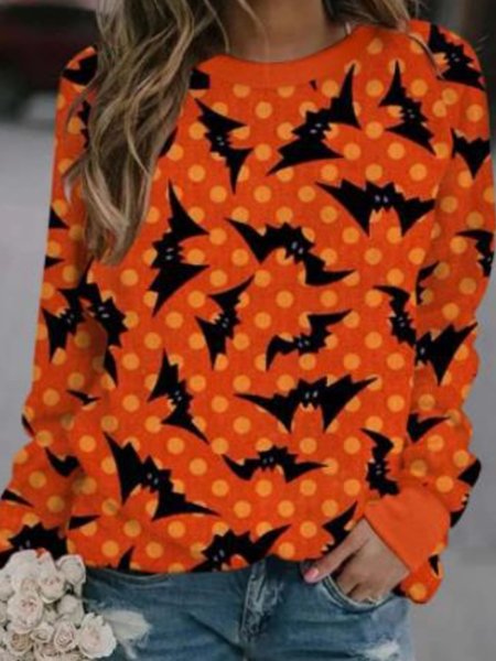 

Long sleeve Casual Polka Dots Vintage Top, Orange, Tops