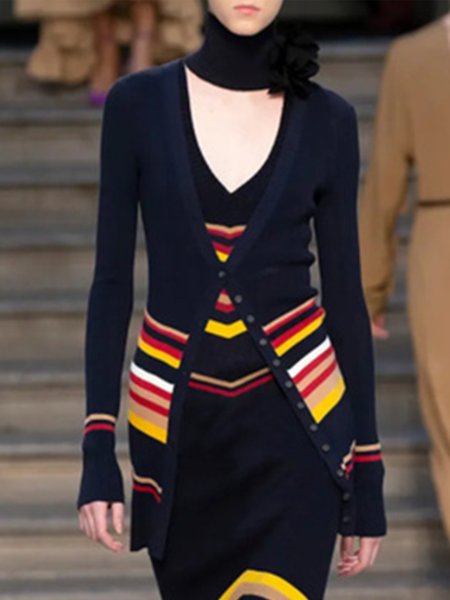 

Skinny Striped Lady Sweater Outerwear, Black, Cardigans