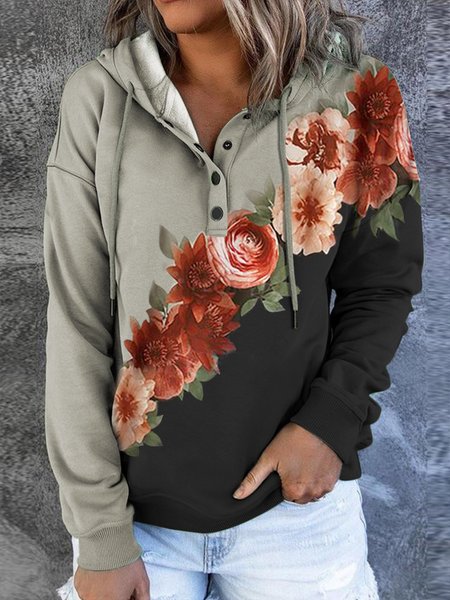 

Floral Loosen Cotton Blends Sweatshirt, Multicolor, Hoodies & Sweatshirts