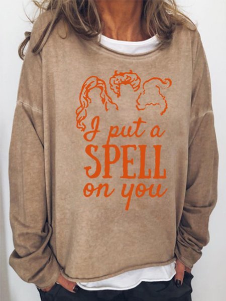 

Put A Spell On You Women's Casual Letter Loosen Sweatshirt, Light brown, Hoodies&Sweatshirts