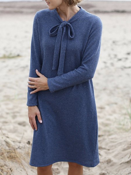 

Crew Neck Solid Dresses, Dark blue, Midi Dresses