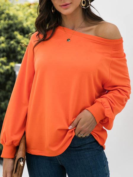 New women's wear solid color round neck high elastic top sweater T-shirt, Orange, Tees & T-shirts