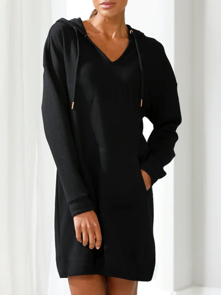 

Plain Cotton Blends Dresses, Black, Casual Dresses