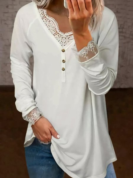 

Plain Loosen Shirts & Tops, White, Long sleeve tops