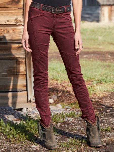 

Slim Fit Plain Pants, Crimson, Pants