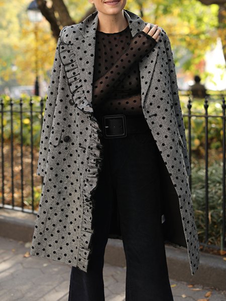 

Long Sleeve Polka Dots Elegant Outerwear, Gray, Coats