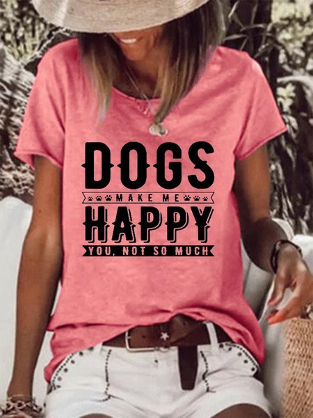

Dogs Make Me Happy Women‘s Crew Neck T-shirt, Red, T-shirts