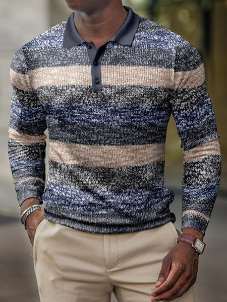 

Geometric Cotton Blends Long Sleeve Polo Shirts & Tops, Multicolor, Men's t-shirts
