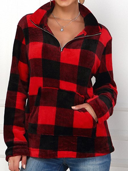

Women Checked Plaid Shacket Coat Jacket with Pocket for Fall Winter, Red, Jackets& Coats