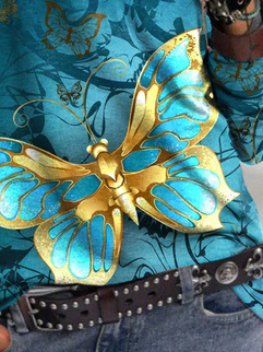 

Long Sleeve Casual Butterfly V Neck Shirts & Tops, Blue, Tees & T-shirts