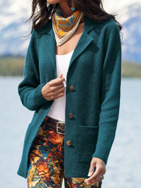 

Buttoned Wool/Knitting Sweater, Dark green, Outerwear