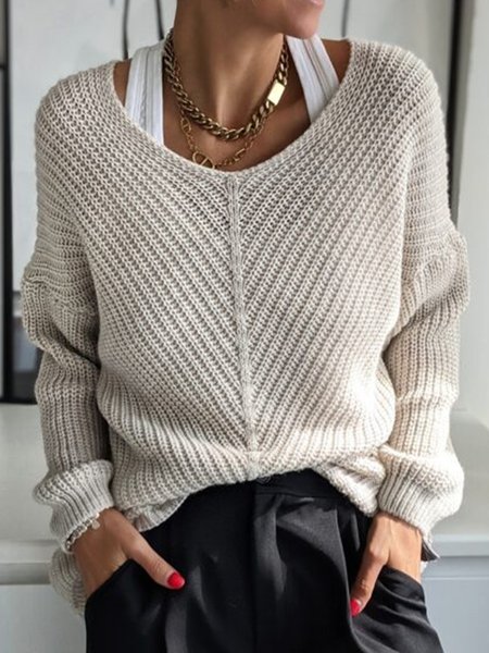 

Cotton Blends V Neck Casual Sweater, Apricot, Sweaters & Cardigans