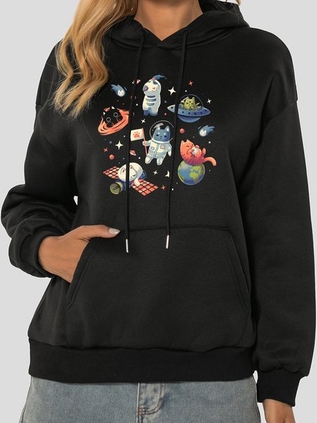 

Unocis Fun Cat Print Long Sleeve Hoodie Sweatshirt, Black, Hoodies