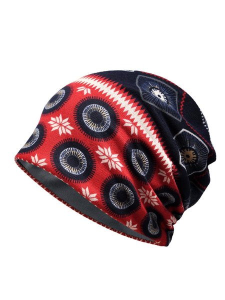

Ethnic Printed Outdoor Warm Hat, Red-black, Hats