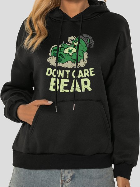 

Unocis Bear Letter Print Long Sleeve Hoodie Sweatshirt, Black, Hoodies
