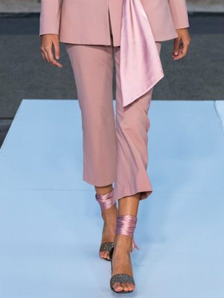 

Work Daily Elegant Plain Pants, Pink, Straight Leg Pants