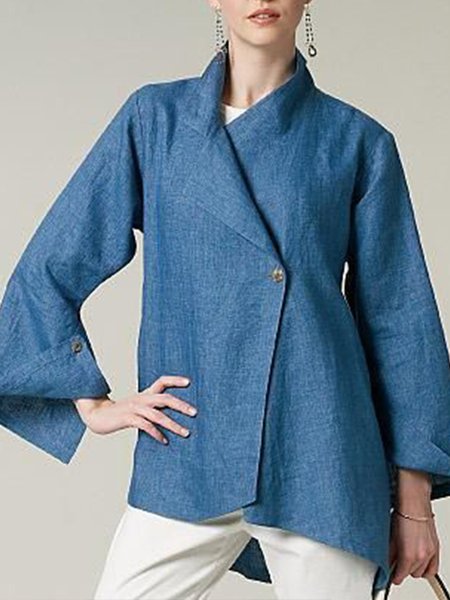 

V Neck Elegant Long Sleeve Top, Blue, Blouses and Shirts
