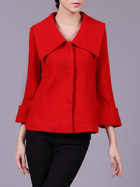 

Elegant Plain Lapel Loosen Outerwear, Red, Coats