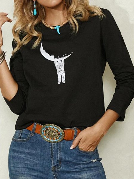 

Abstract Printed Crew Neck Long SleeveShirts & Tops, Black, Tees & T-shirts
