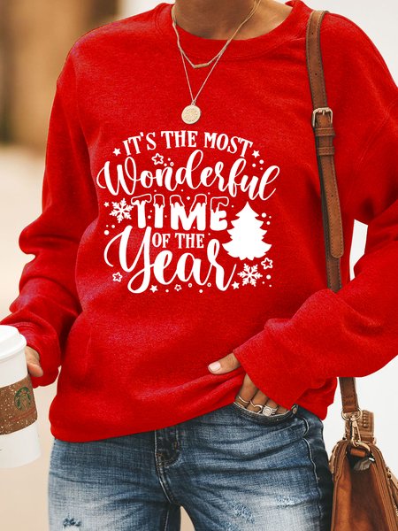 

It'S The Most Wonderful Time Of The Year Casual Letter Regular Fit Sweatshirt, Red, Hoodies&Sweatshirts