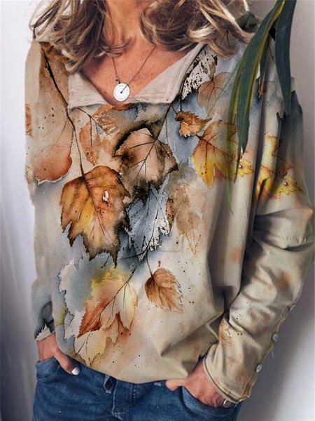 

Casual Long Sleeve V Neck Printed Top, Multicolor, Hoodies & Sweatshirts