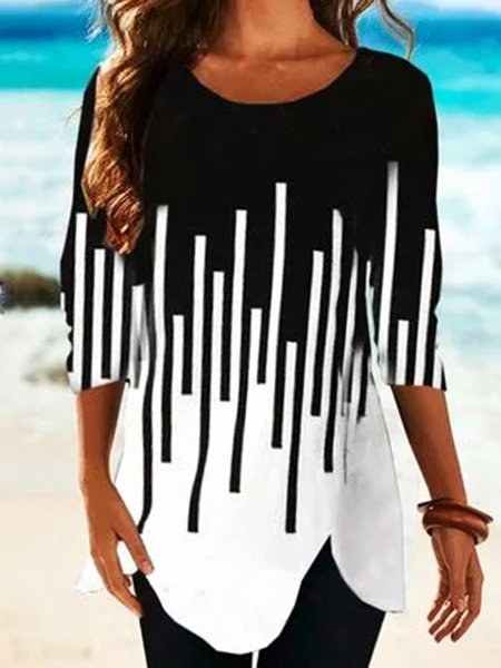 

Black Casual Color Block Printed Long sleeve Shirts & Tops, Tops