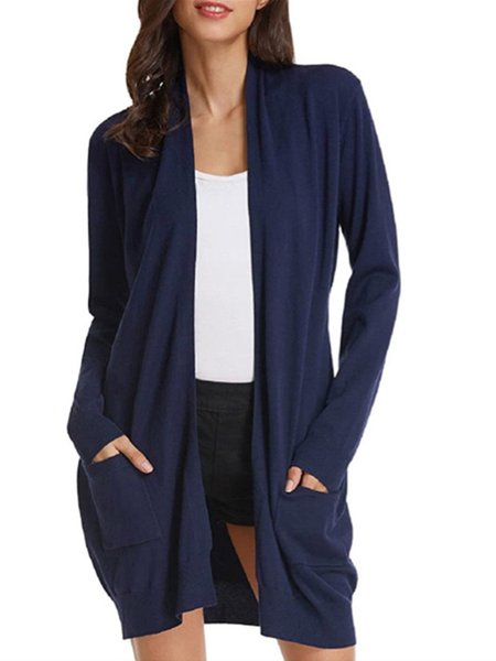 

Basics Elegant Plain Loosen Collarless Cardigan, Dark_blue, Outerwear