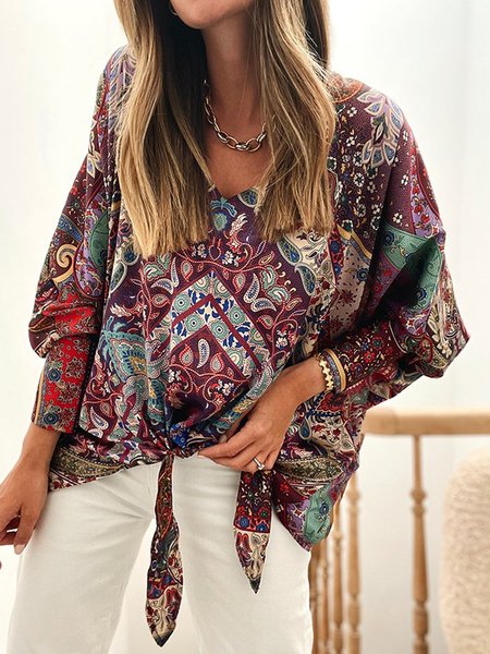 

Loosen Floral Casual Shirts & Tops, Multicolor, Tops