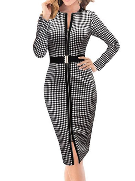 

Skinny Long Sleeve Elegant Midi Dress, Black, Midi Dresses