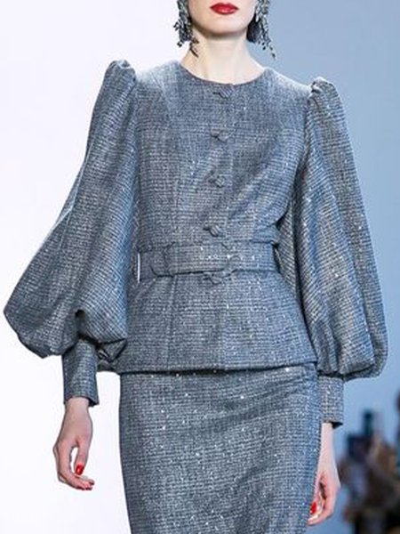 

Solid Elegant Crew Neck Outerwear, As picture, Blazers