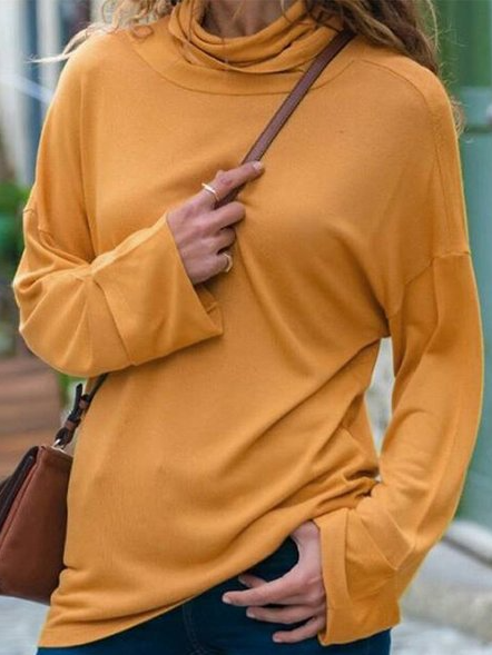 

Casual Cowl Neck Plain Shirts & Tops, Yellow, Tops