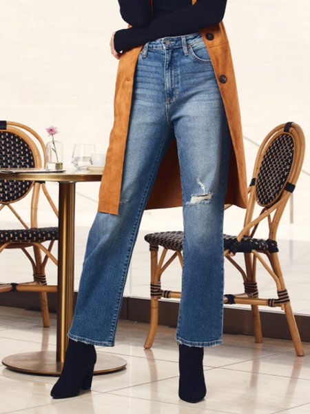 

Wash Distressed High Rise Dad Jeans, As picture, Pants